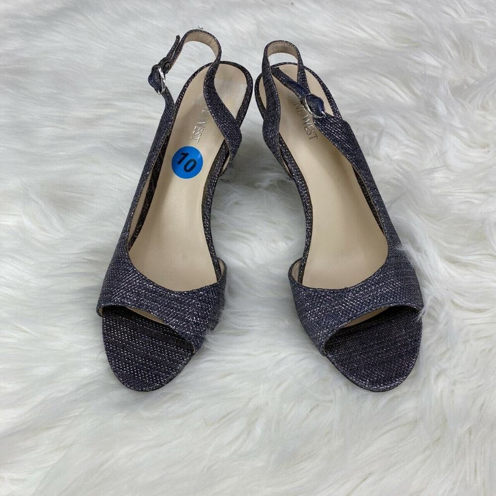 Nine West Women's Bankhead Slingback Heels Size 10M Metallic Gray Ankle Strap - Picture 2 of 8